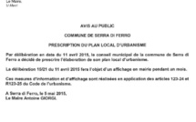 Prescription du PLU de la commune de Serra di Ferro Prescription du PLU de la commune de Serra di Ferro